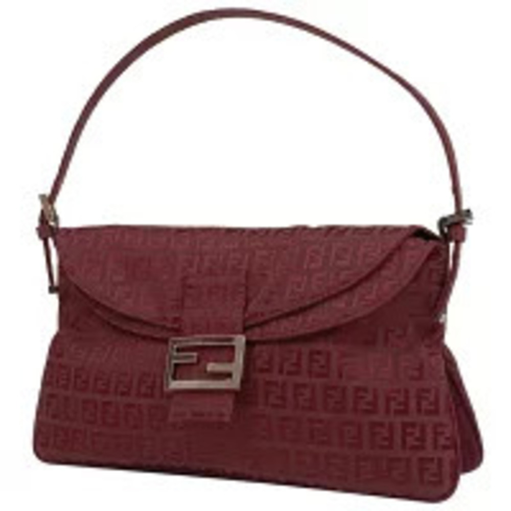 Fendi Zucchino Shoulder Bag Hobo Canvas Red